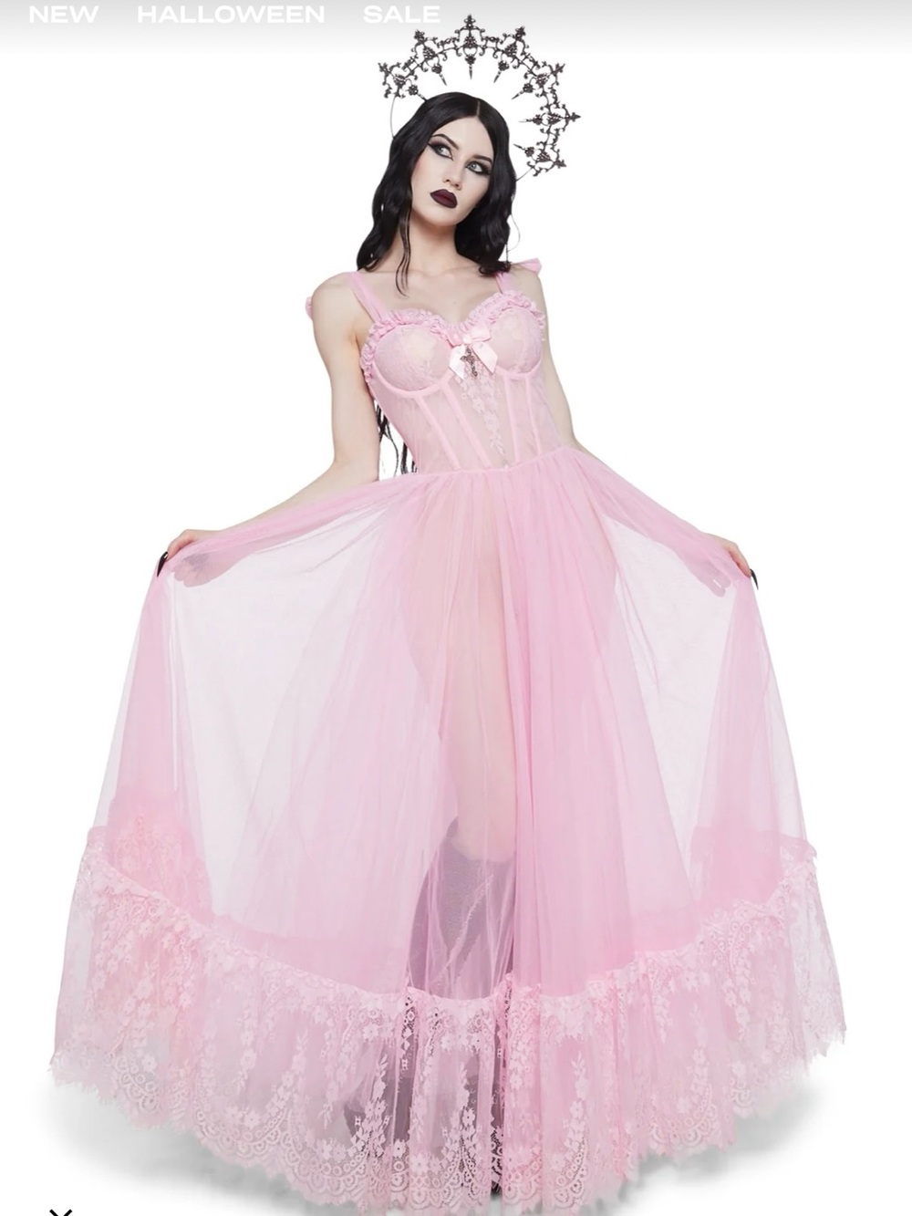 Dollskill Widow Dance With Death Maxi Dress in Pale Pink XS - Whimsy Goth Fashio